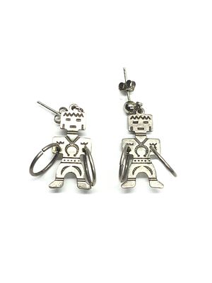 Artisan handmade earrings. Vintage hoop dancer sterling silver earrings. 4.72 grams total weight.