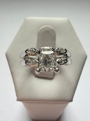 14k white gold Fused Engagement Ring & Wedding Band Set. Stunning fused engagement ring and 