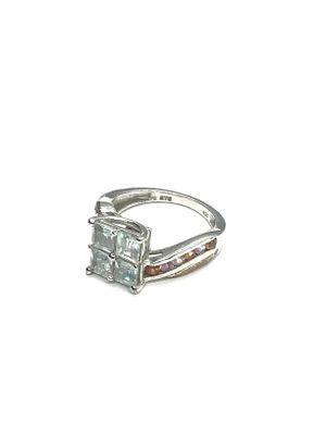 Sterling silver ring. Sterling ring with aquamarine and small semi precious gemstones. 3.64 