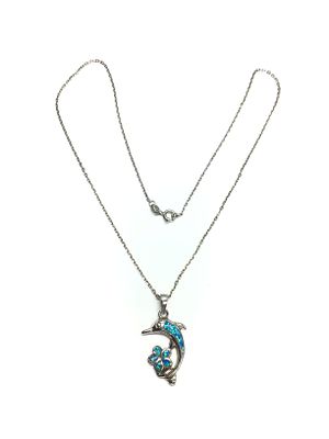 Sterling silver necklace with pendant. Sterling necklace with pendant featuring opals. 6.94 