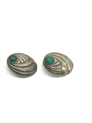 Artisan made earrings. Sterling silver earrings with malachite stones. 10.02 grams total weight.