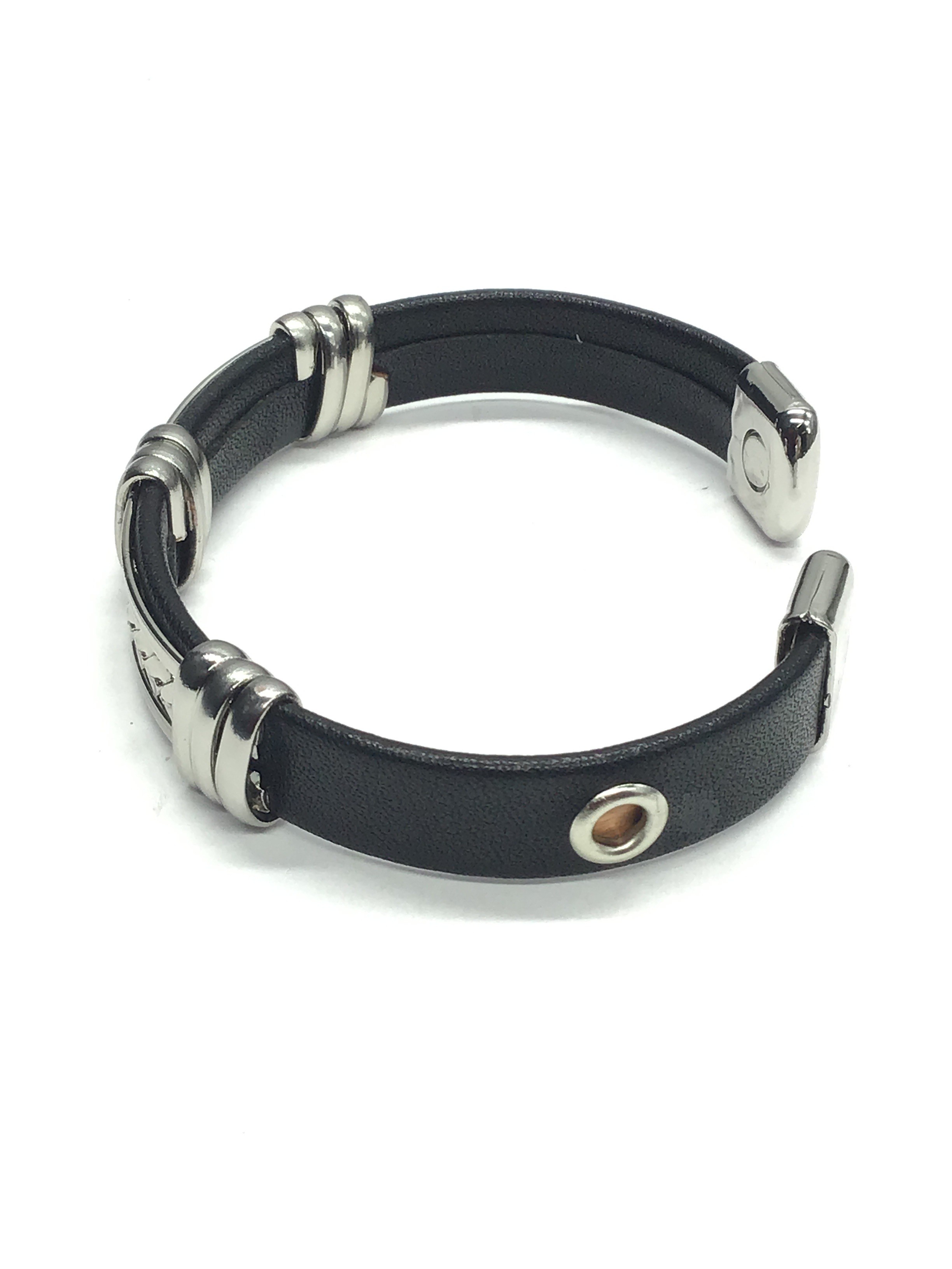 Steel and leather cuff bracelet