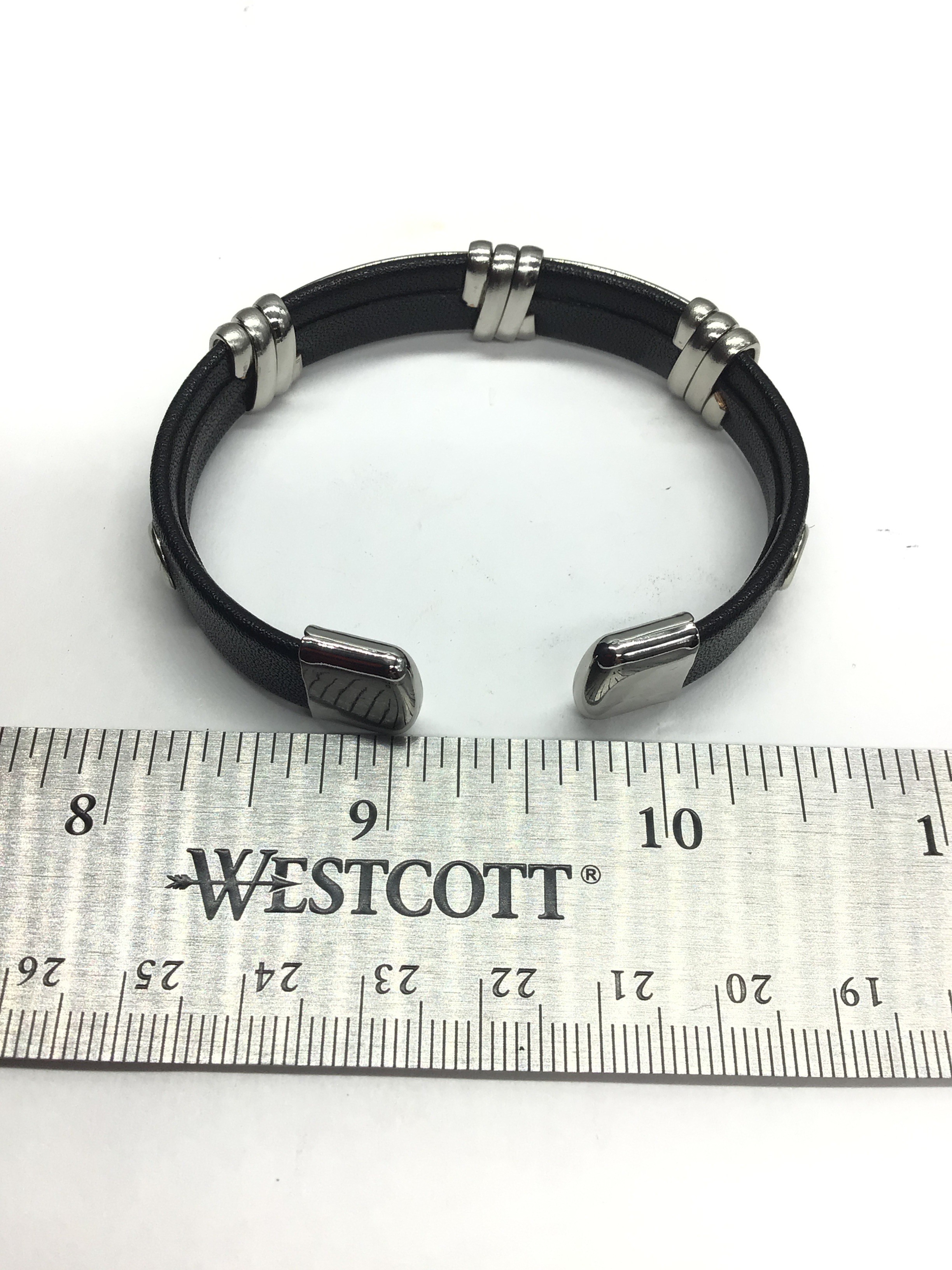 Steel and leather cuff bracelet