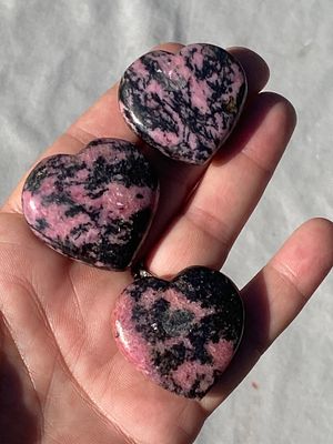 Heart, Rock, Crystal, Collectible, Carving, Decor. Hearts Rhodonite 3 Pieces