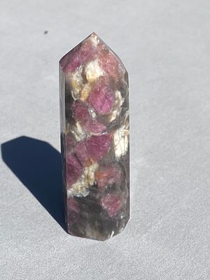 Oblisk, Rock, Crystal, Tower, Carving, Collectible, Decor. Oblisk Pink Tourmaline in Smoky Quartz
