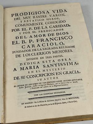 Prodigiosa. QUINTANA (Eusebio) PRODIGIOSA Vida del muy Ilustre Varon e Extatico Heroe, Comunmente 