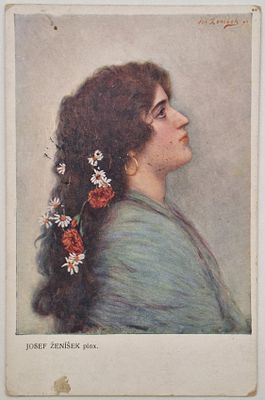 Йозеф Женишек. [Цыганка]: Открытое письмо. – Б.м., б.и., б.г., размер 13,6х8,7 см. Незначительны 