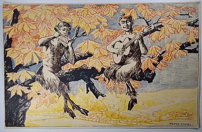 Ганс Мейер-Кассель. Дуэт Сатиров. Литография. – 1890-1900-е. Размер: 27,7х18 см. Очень хорошее 