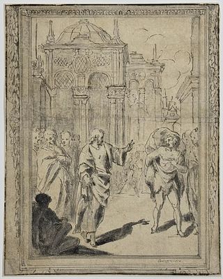 Круг Аннибале Карраччи (1560-1609). Библейская сцена. [Христос и апостолы, чудесное 