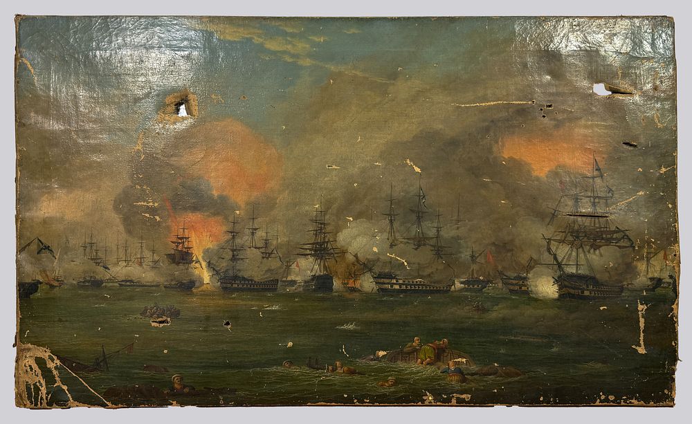 Н.Х. Наваринское морское сражение 1827 года. 19 в. Без подписи. Холст, масло. Размер: 91х54,3 