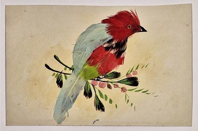 Синяя птичка. Открытое письмо с аппликацией и ручной дорисовкой. Акварель, перья. – [до 1917?]. 