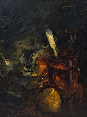 Василий Васильевич Беляшин. Вечерний чай. [Работа, говорящая сама за себя]. Подпись художника 