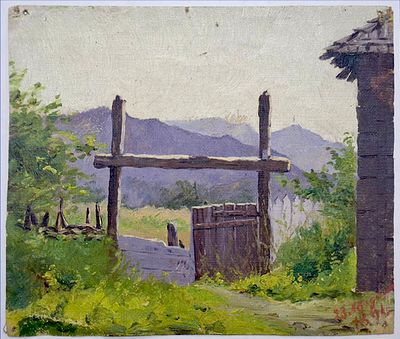 Н.Х. В горы! 23 Августа, 1894 г. Холст, масло. Размер: 18,2х14,7 см. Потёртость, сквозные 