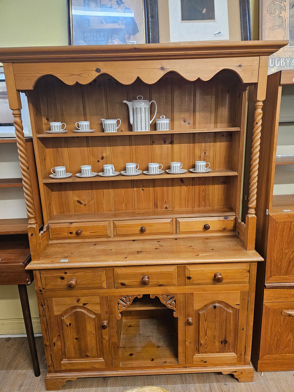 Lot 166 – A Large Late 20th Century Two-Piece Pine Kitchen Dresser