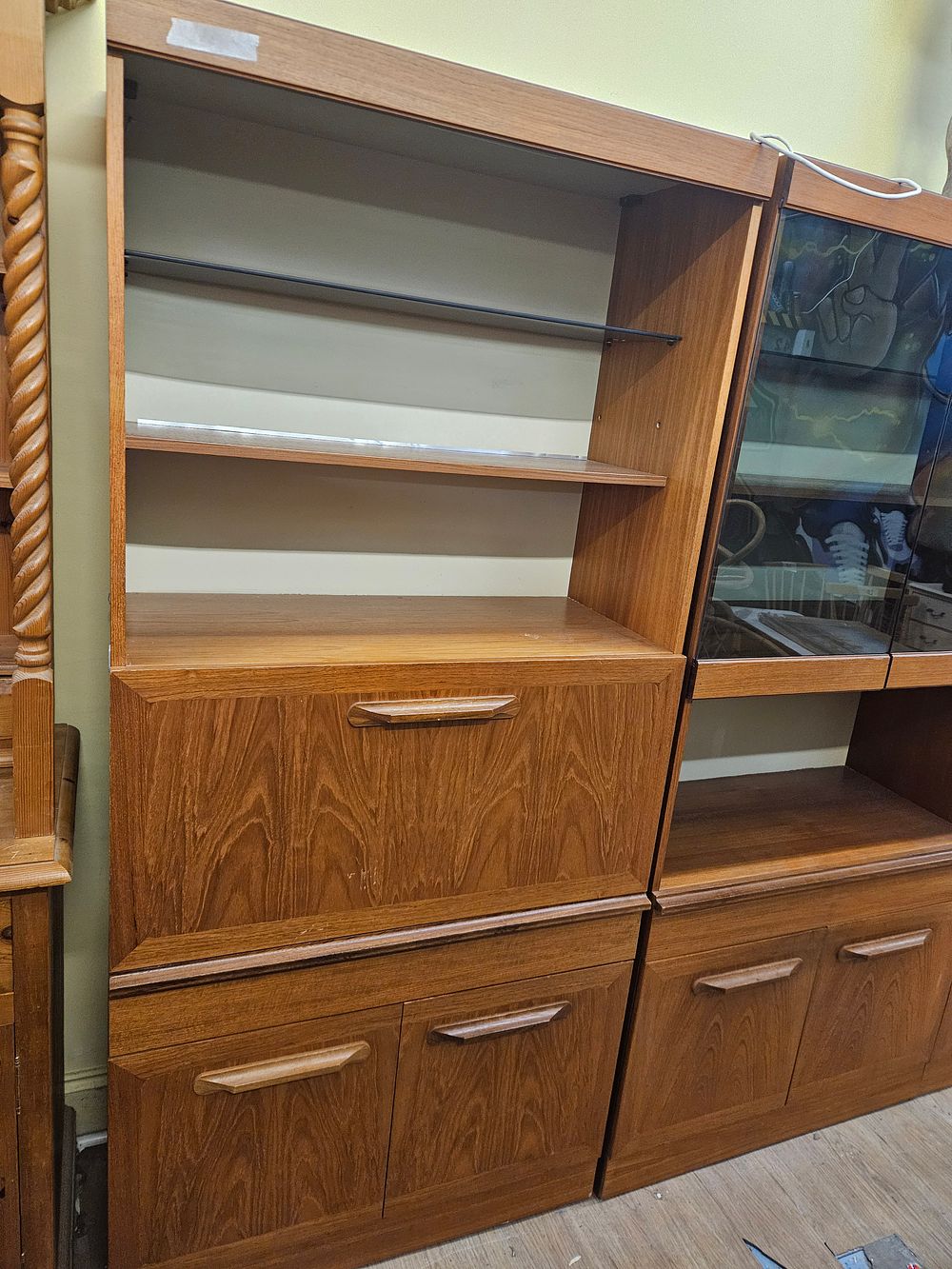 Lot 167 – mid century three piece modular teak wood wall unit