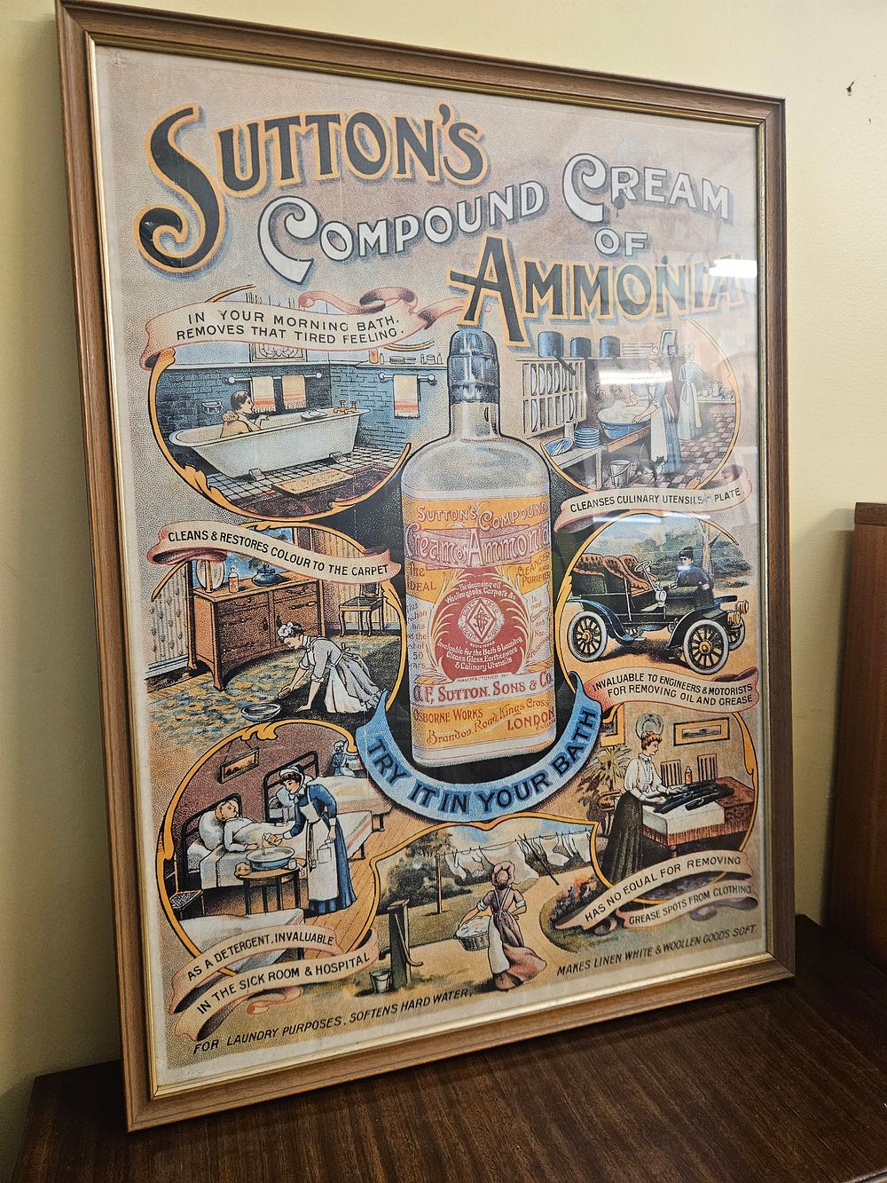 Lot 195 – Early 20th Century Framed Advertising Print for Sutton’s Compound Cream of Ammonia