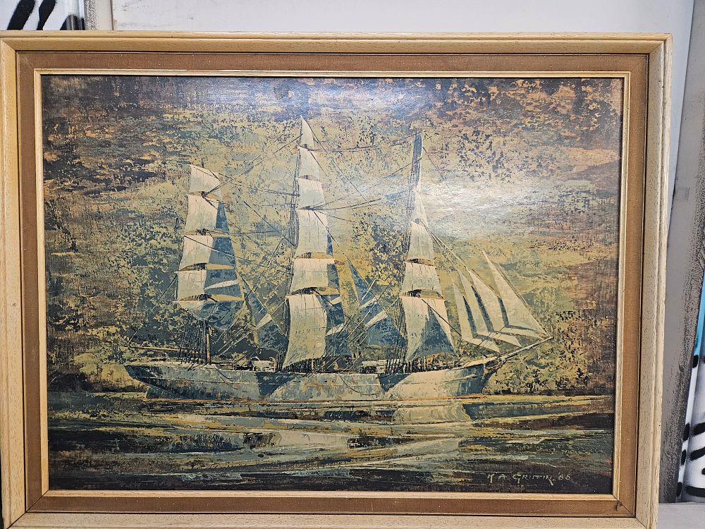 Lot 205 – Two Works: Kenneth Griffin (1927-2007), A Three-Masted Sailing Ship, and a Print After Canaletto