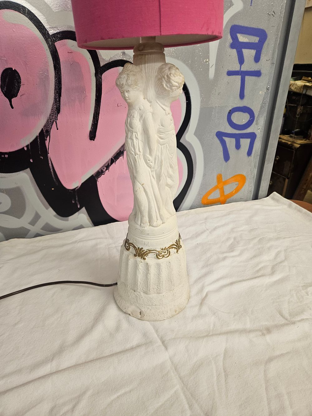 Lot 217 – A Mid-20th Century Plaster Figural Table Lamp with Classical Goddess Motif