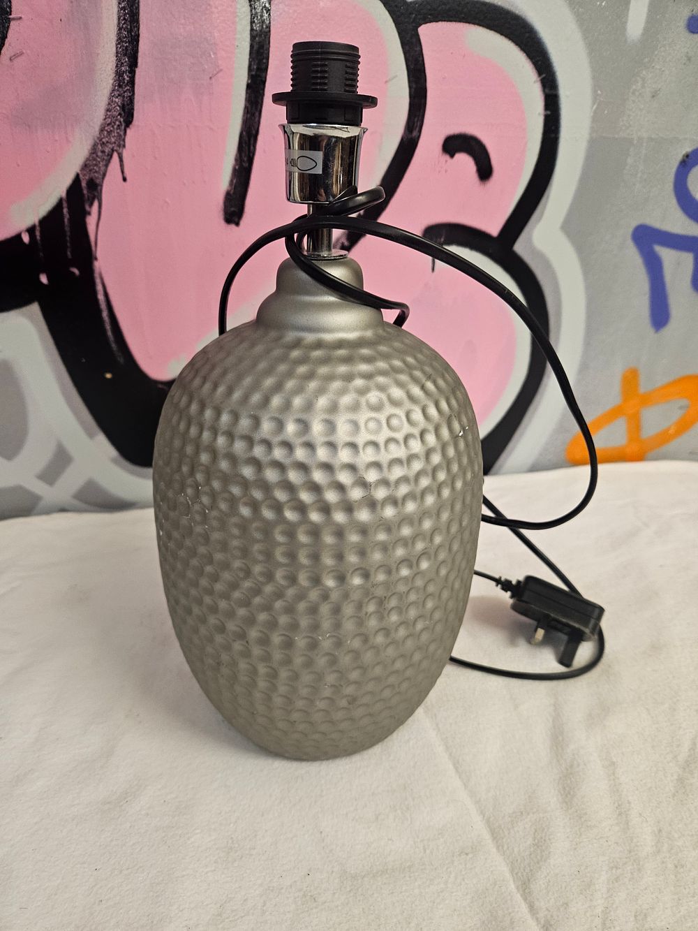 Lot 219 – Contemporary Textured Matt Silver-Tone Ovoid Table Lamp Base