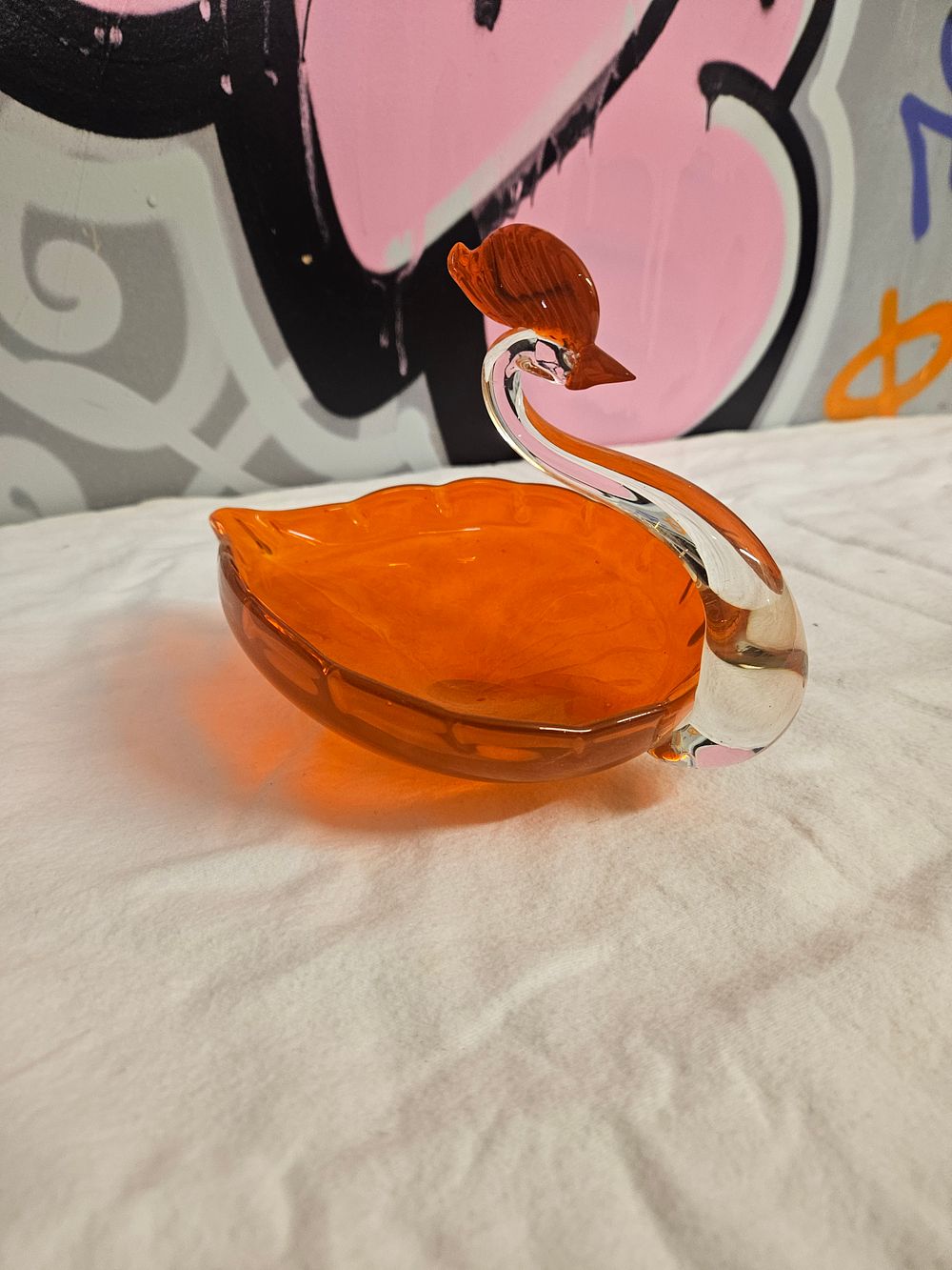 Lot 232 – A Mid-Century Amber and Clear Art Glass Swan Dish