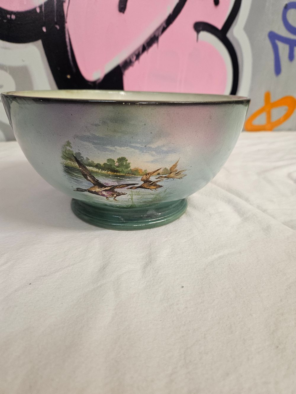 Lot 235 – A Royal Bonn Franz Anton Mehlem Earthenware Footed Bowl with Mallard Duck Decoration