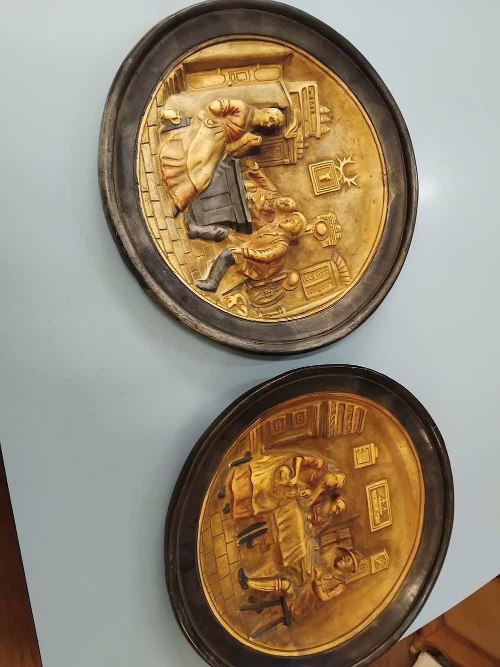 Lot 367 – A Pair of Mid-20th Century Embossed Brass Tavern Scene Wall Plaques