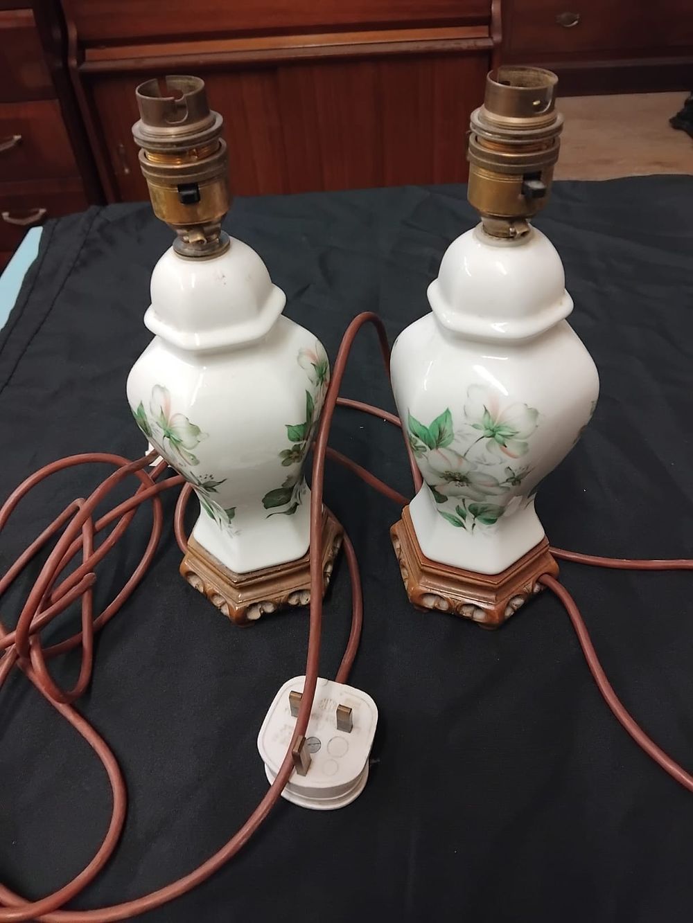 Lot 368 – A Pair of Ceramic Baluster-Form Table Lamps with Floral Decoration