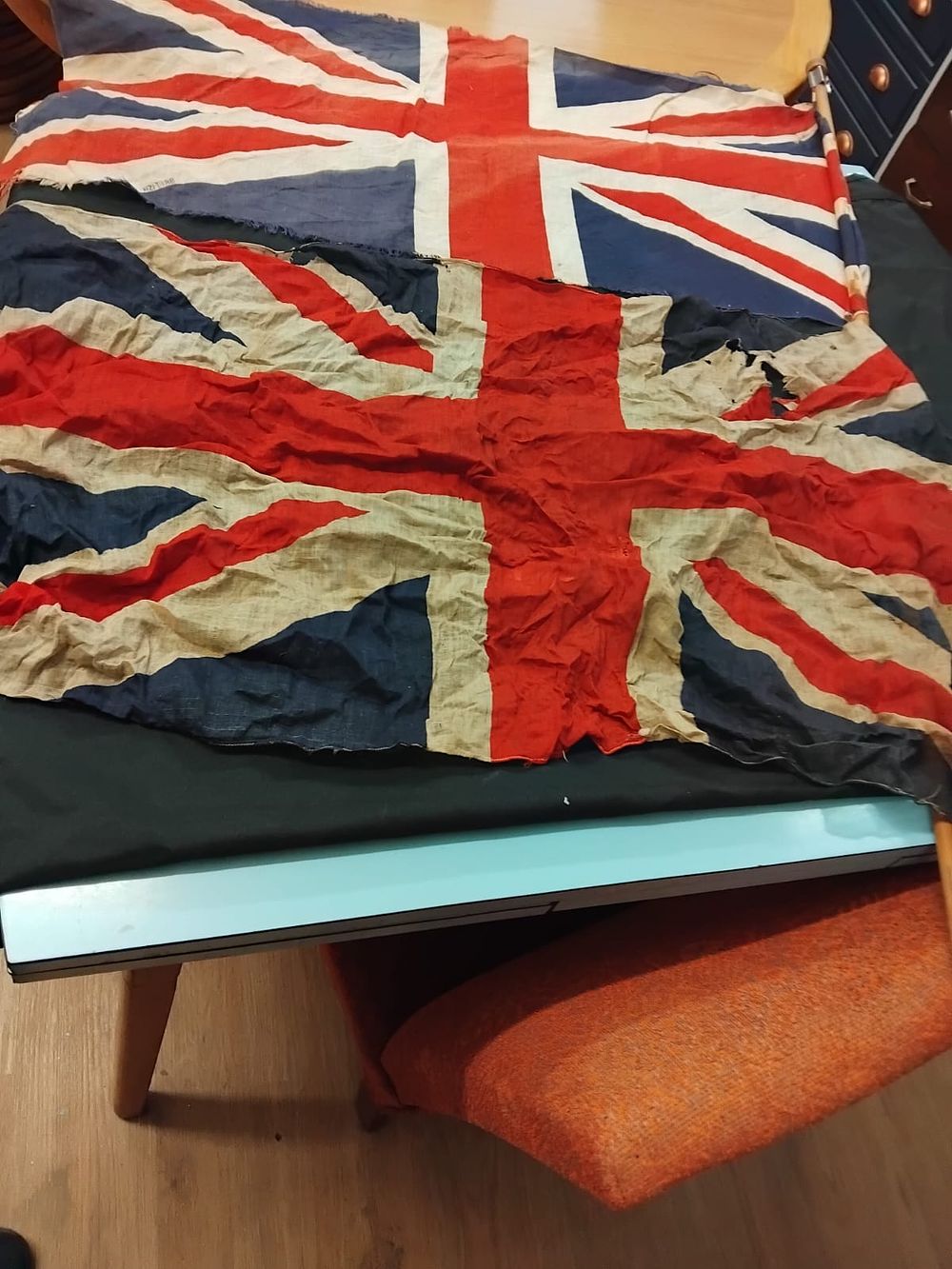 Lot 387 – Two Vintage British Union Jack Flags including a WW1 Era Style Sewn Bunting Example