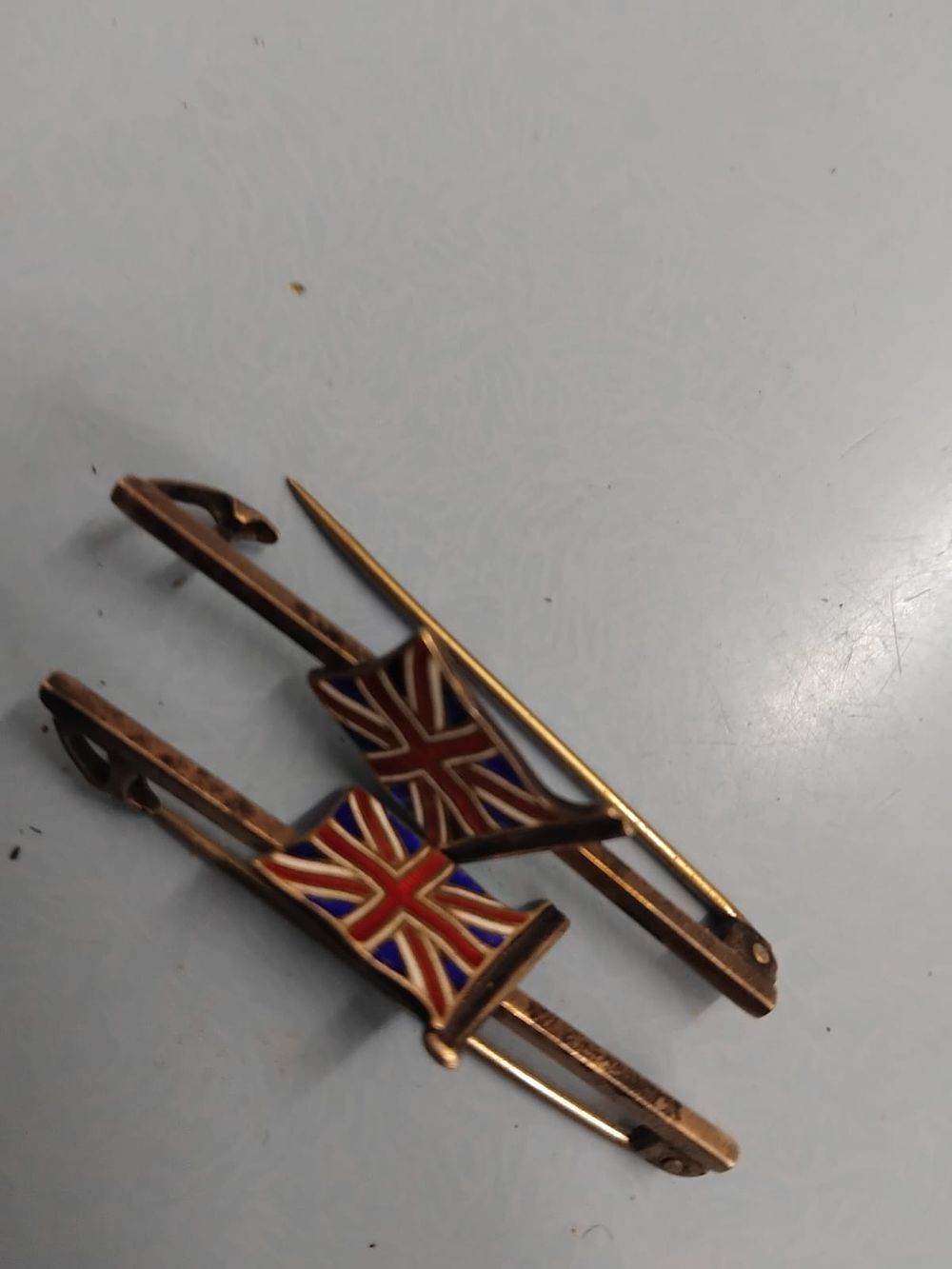 Lot 397 – A Pair of Silver and Enamel British Patriotic Sweetheart Bar Brooches