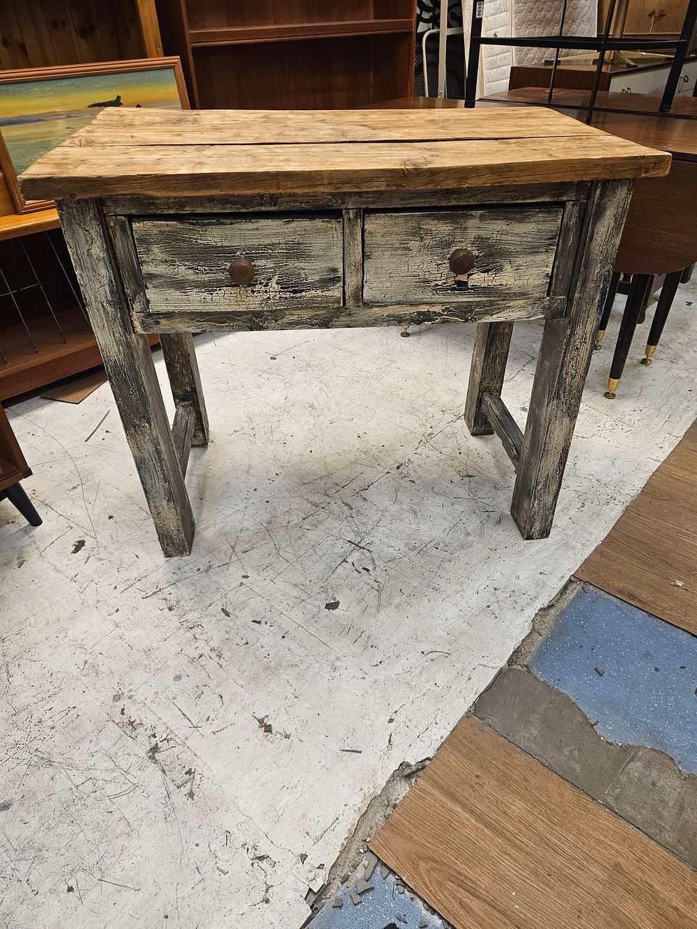 Lot 149 – A Rustic Pine Two-Drawer Console Table in Distressed Paint Finish