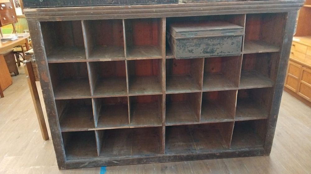Lot 177 – A Vintage Industrial Pine Pigeonhole Sorting Cabinet