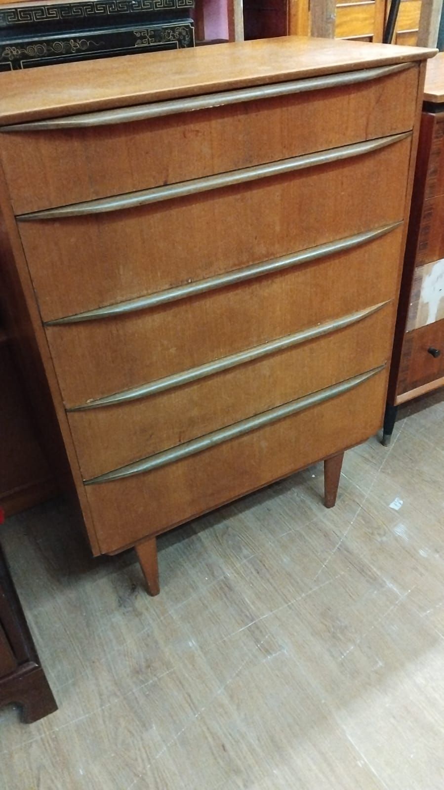 Lot 182 – Mid-Century Modern Teak Five-Drawer Tallboy Chest of Drawers