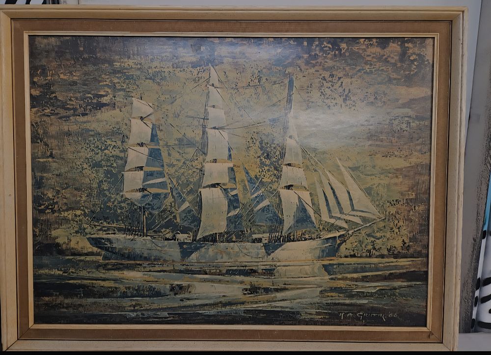 Lot 205 – Two Framed Artworks comprising a Maritime Oil by T. A. Griffin and a Print after Canaletto