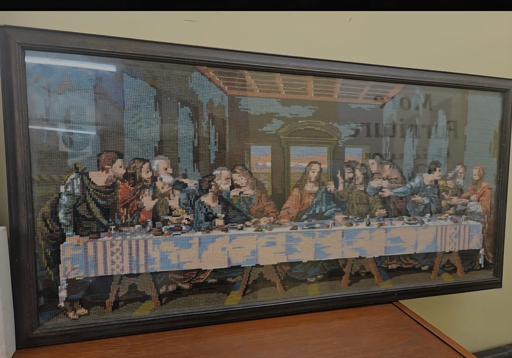 Lot 206 – A large 20th-century framed needlepoint panel of The Last Supper after Leonardo da Vinci