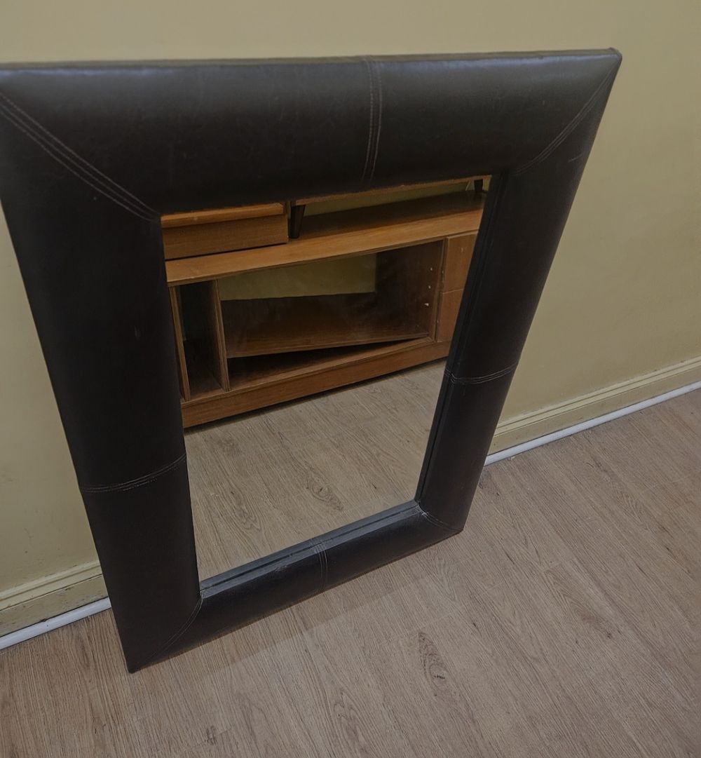 Lot 211a – Contemporary Large Dark Brown Leather-Upholstered Wall Mirror