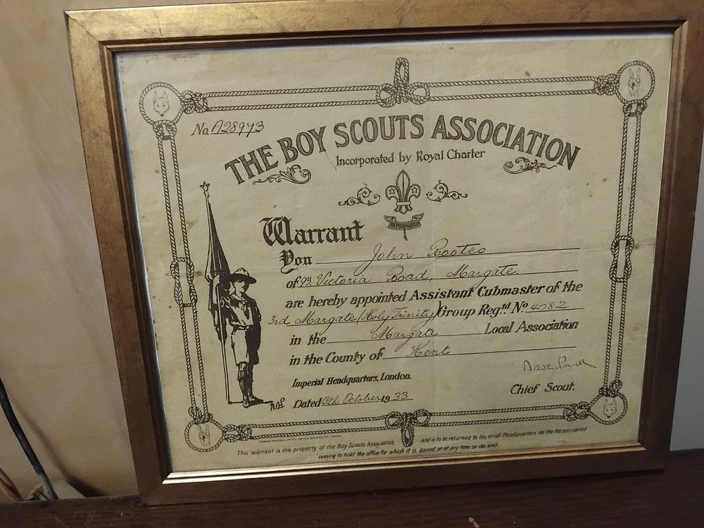 Lot 229 – 1933 Boy Scouts Association Assistant Cubmaster Warrant for John Rootes of Margate