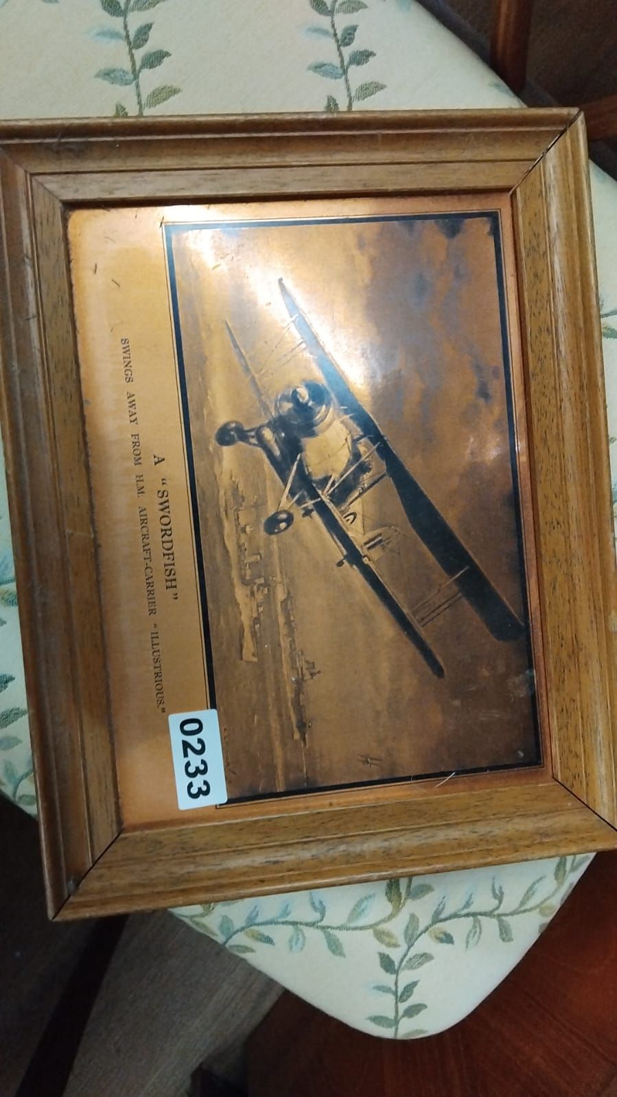 Lot 233 – Framed Second World War Royal Navy Print of a Fairey Swordfish and HMS Illustrious