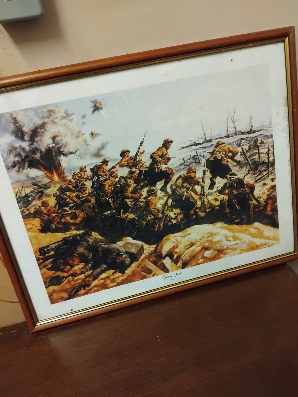 Lot 242 – A framed Peter Archer colour print, Fighting Spirit, depicting British First World War infantry