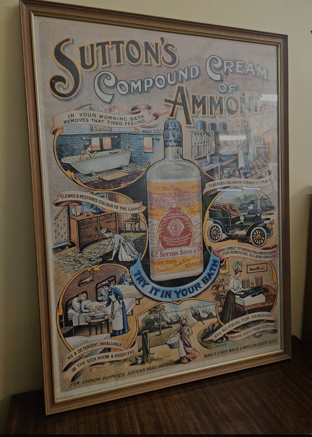 Lot 244 – Framed Vintage Advertising Poster for Sutton’s Compound Cream of Ammonia