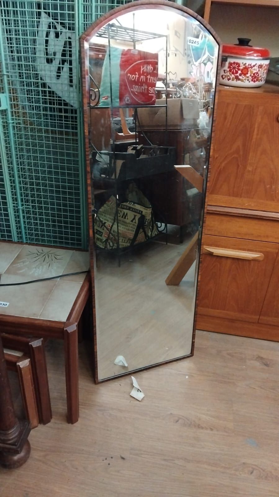 Lot 245 – A Mid-Century Modern Arched Full-Length Wall Mirror with Veneered Frame