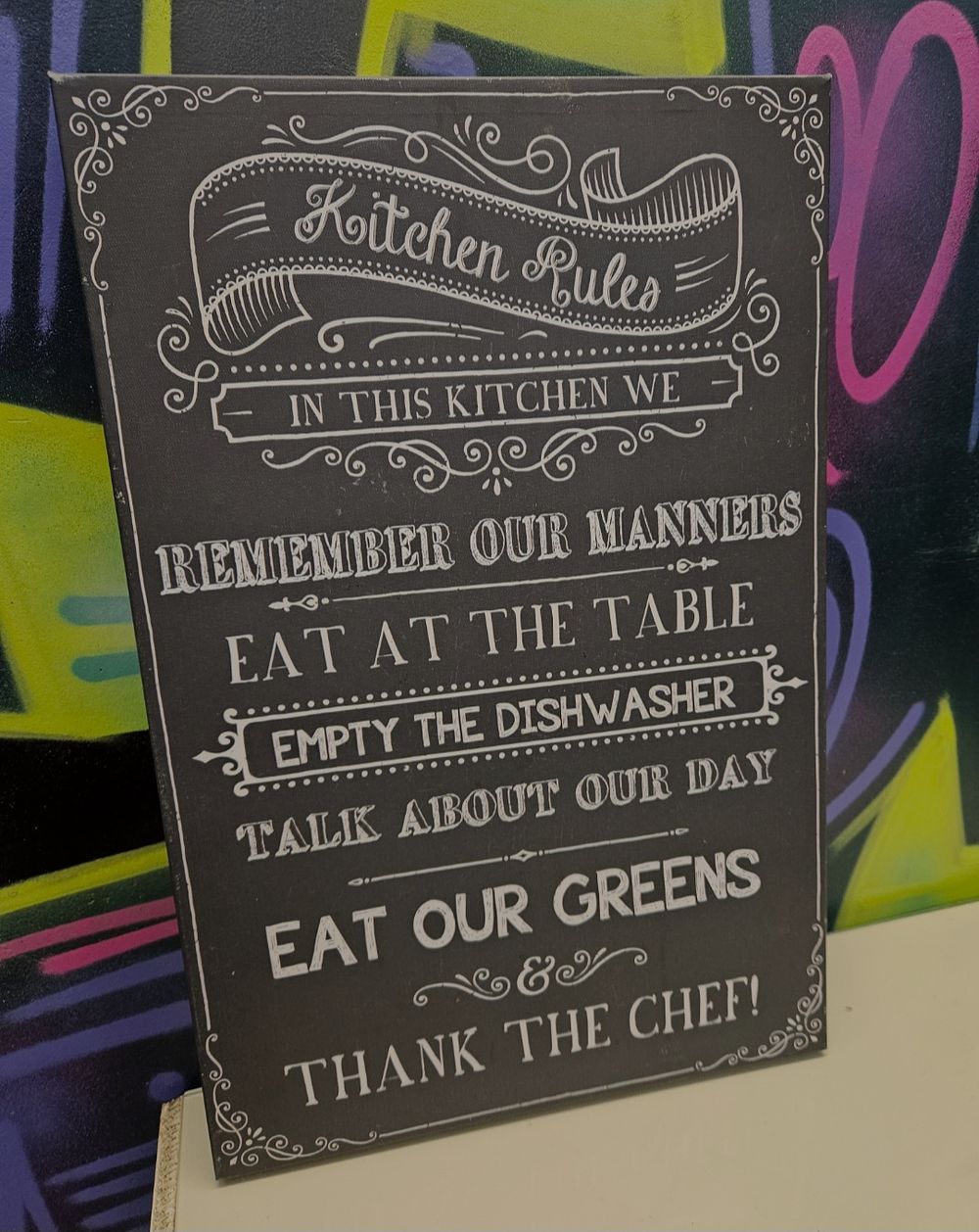 Lot 246 – Stupell Industries Style Kitchen Rules Chalkboard Effect Canvas Wall Art