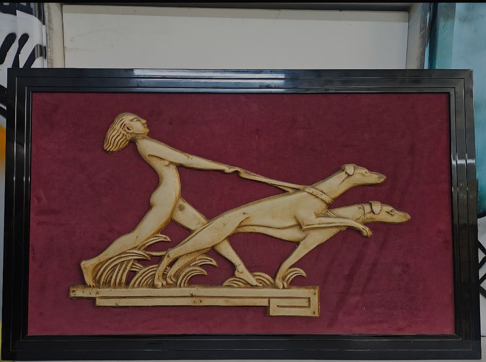 Lot 249 – Art Deco Style Relief Sculpture of a Lady with Hounds