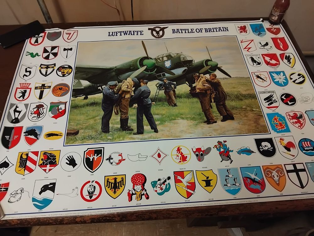 Lot 258 – A Commemorative Luftwaffe Battle of Britain Aviation Art and Unit Insignia Poster