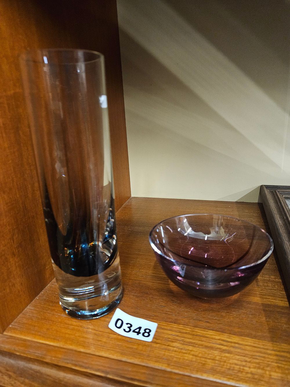Lot 348 – Two pieces of mid-20th-century art glass comprising a sommerso-style cylinder vase and an amethyst bowl