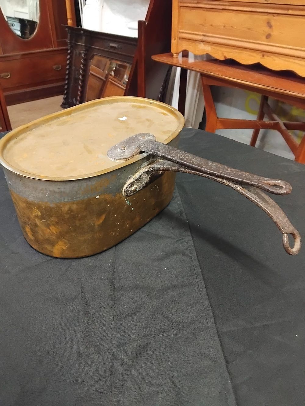 Lot 352 – Late 19th Century British Military Style Copper and Iron Oval Mess Tin with Lid