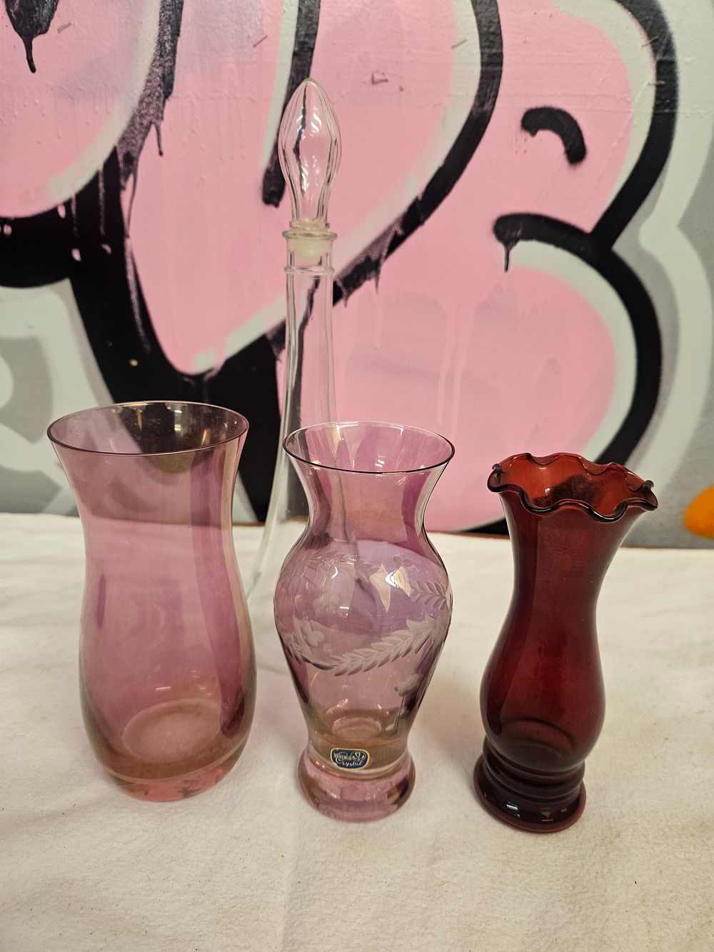 Lot 389 – A Collection of Four Decorative Glass Items Including Bohemia Crystal and Ruby Glass