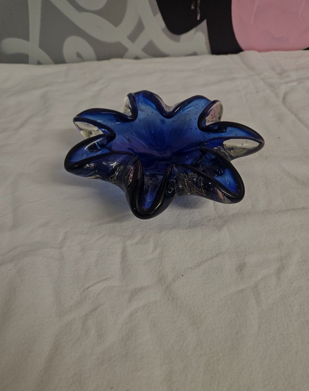 Lot 405 – Mid-century cobalt blue and clear sommerso art glass star bowl