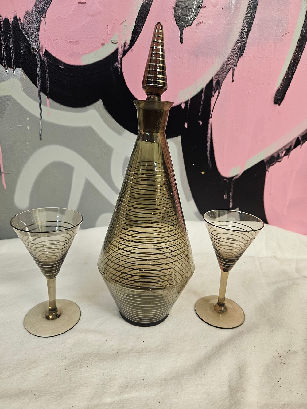 Lot 410 – A Trio of Mid-Century Modern Banded Smoke Glassware
