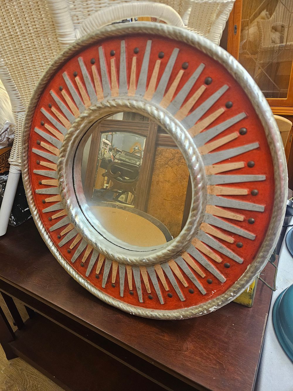 Lot 200 – A Mid-20th Century Circular Wall Mirror with Sunburst Motif Frame