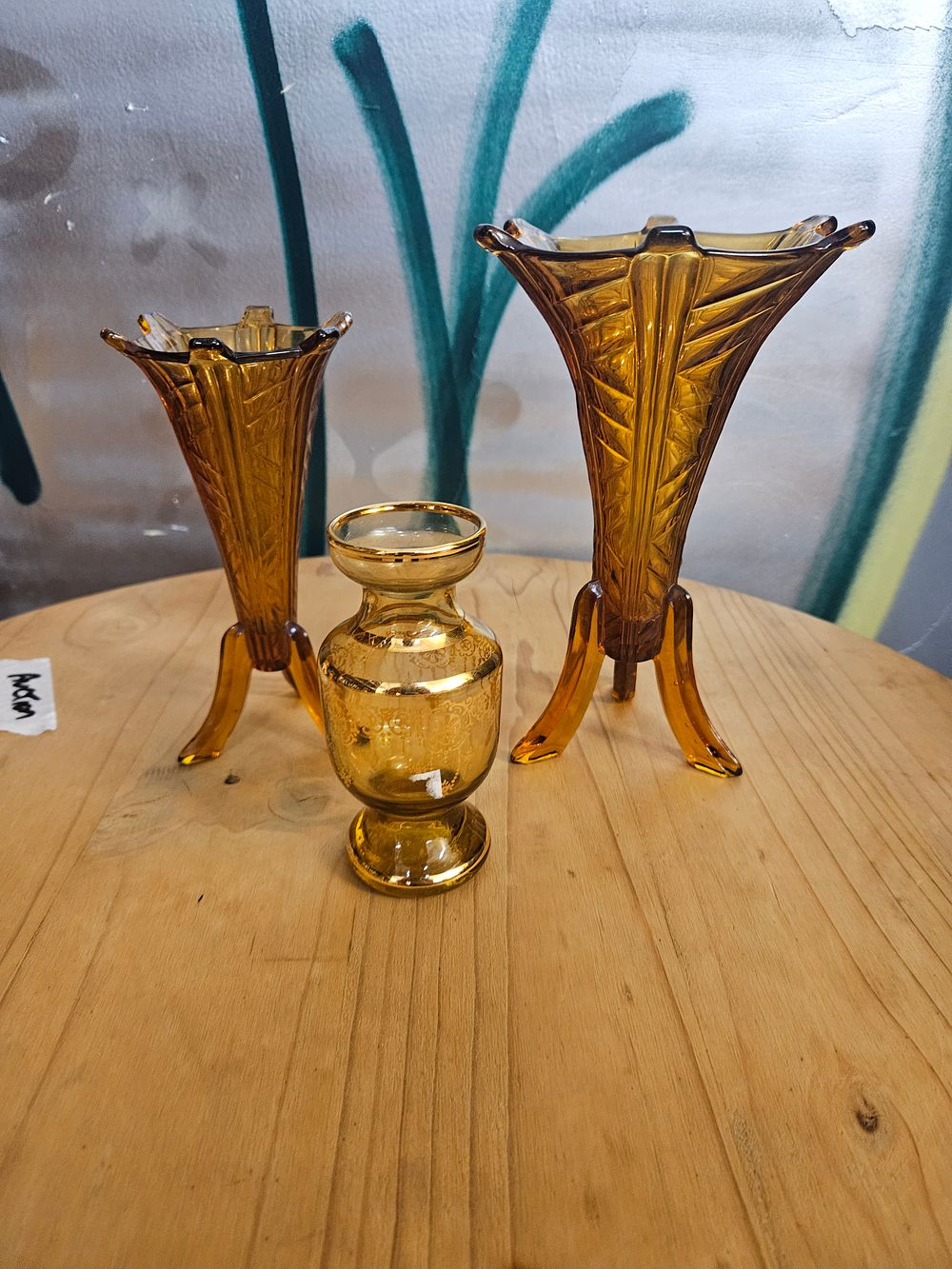 Lot 210 – A Trio of Amber Glass Vases including a Pair attributed to Rosice